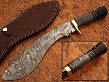 Custom Made Damascus Steel Kukri Knife w/ Wood & Buffalo Horn Handle (DM-2206)