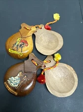Lot Of 2 Vintage Wooden Spanish Castanets Rdo. De España Bull Fight Dancing