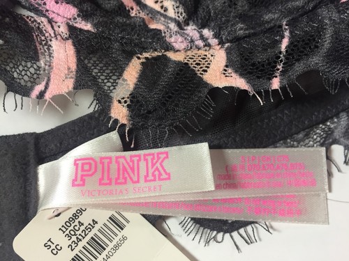Mini frangia nuova con etichette Victoria's Secret Pinka pizzo ritaglio bralette floreale rosa nero -S - Foto 9 di 9