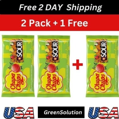 SOUR Lollipops  Treat Candy  Lemon Strawberry 2 Pack + 1 Free
