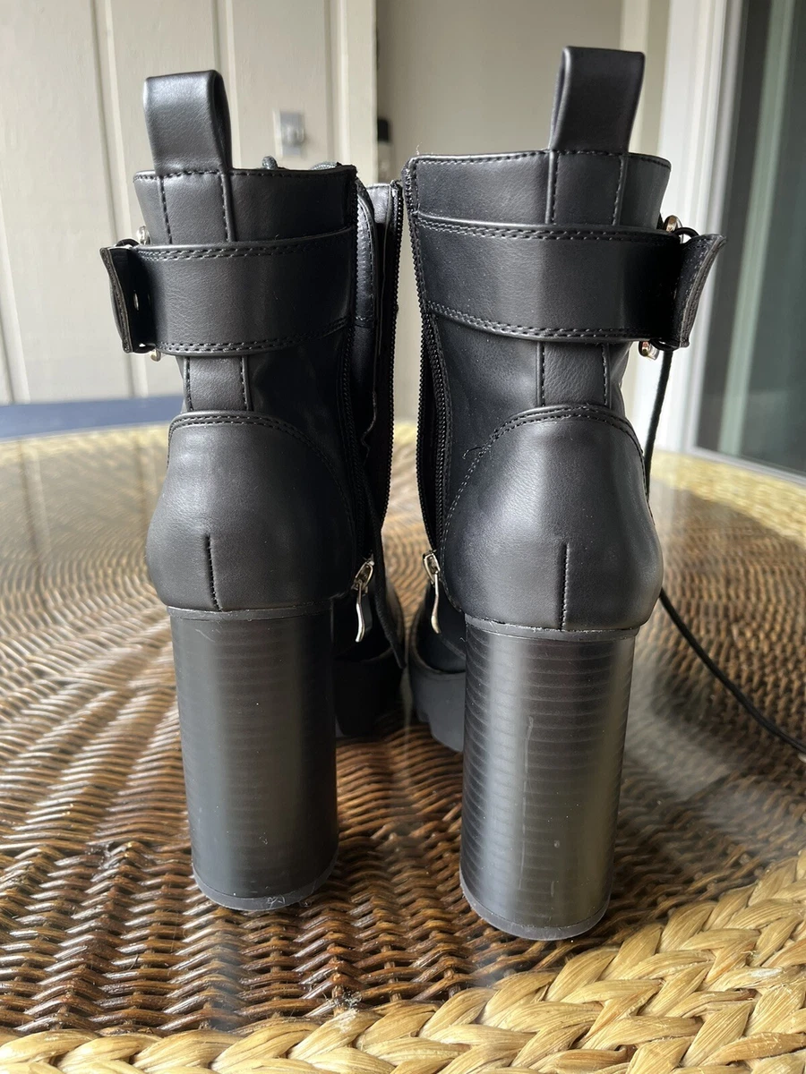 Forever 21 black Size 7 Faux Leather lace Up high Top combat Boots With Buckle