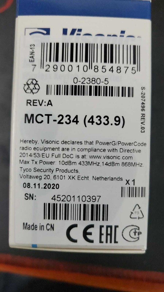 X5 PCS VISONIC One-way Keyfob MCT-234 for PowerMax Systems 433.9