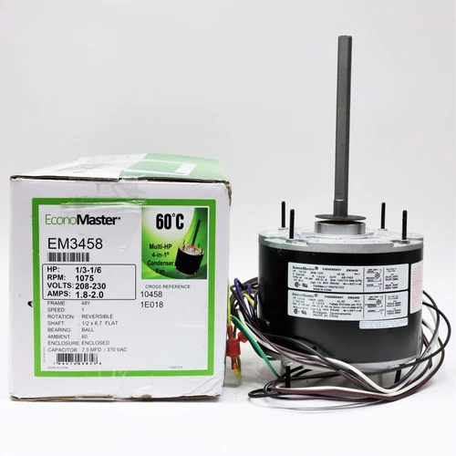 EconoMaster EM3458 4-in-1 Condenser Fan Motor 1/3-1/6 HP 1075 RPM 208-230 Volts
