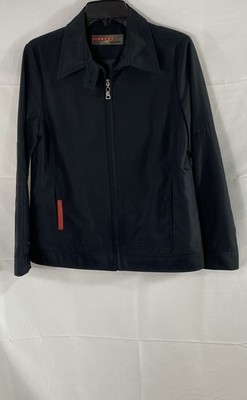 Prada Women's Black Linea Rossa Full Zip Polyester Jacket Made in Italy Size S