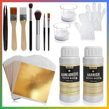 Gold Leaf Sheets 100 Pieces Gilding Adhesive Kit For Resin Art Jewelry