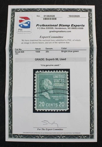CKStamps: US Stamps Collection Scott#825 Used PSE Cert Grade 98