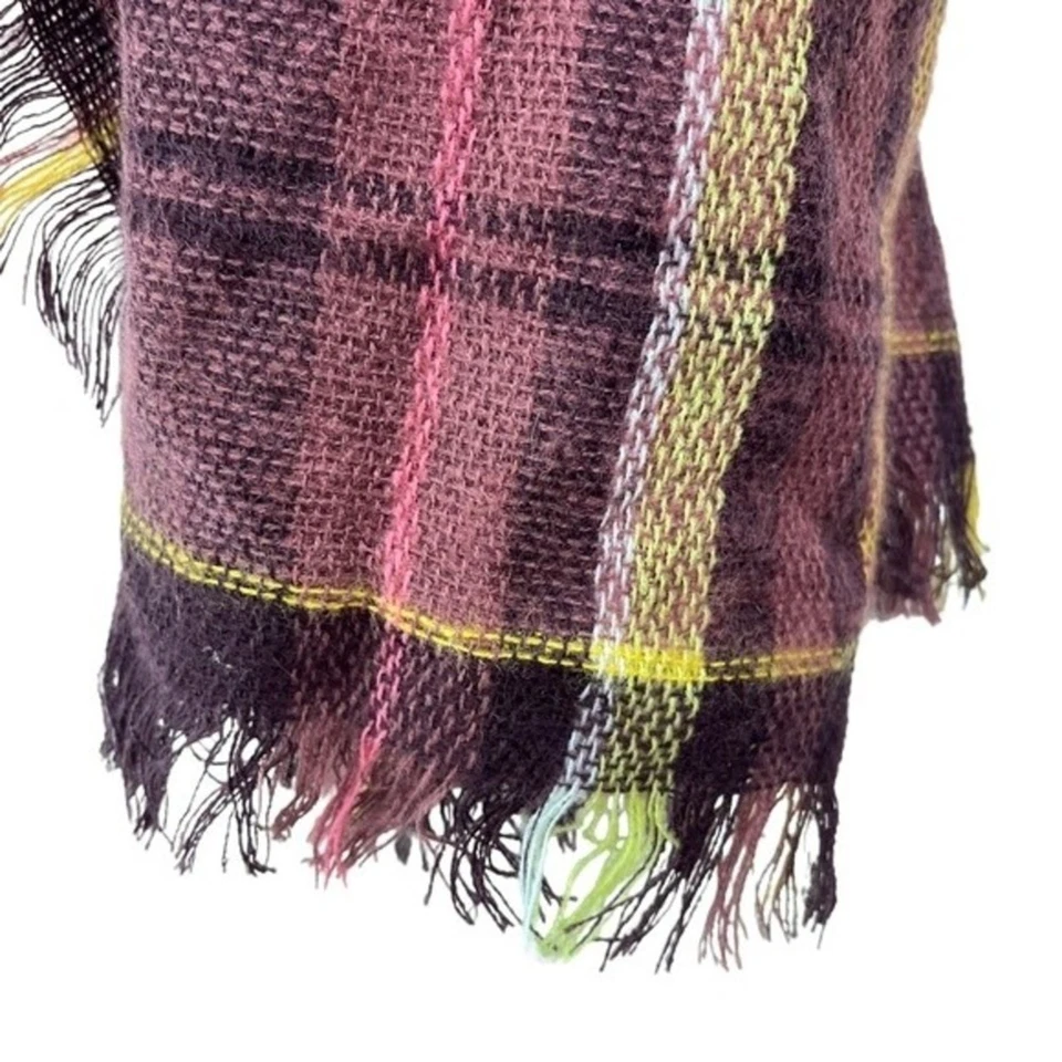 Aerie 格子围巾流苏柔软紫色金色均码约 32x64 毛毯新品 — 第 3/4 张图片