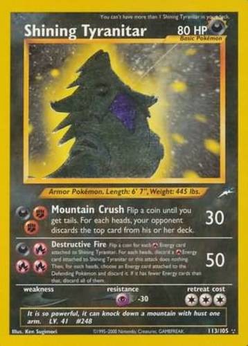 1x Shining Tyranitar - 113/105 - Shining Holo Rare - Unlimited Edition Heavily P