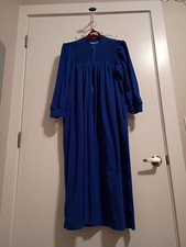 Saybury Blue Velour Pintuck Smock Robe Zip Housecoat Gown Pockets L