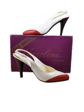 Vintage Garolini Mes Amis Slingback Heels White Red Italy Leather Size 6.5 N