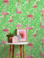 Tropische Tapete Mit Flamingo & BläTtern – Rosa, GrüN