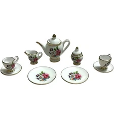 12pc Vtg China Miniature Floral Tea Set Doll House Teacup Dollhouse Barbie Dolls