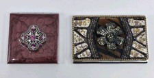 ​Glam Vanity Set of 2 Compact Mirror & Business Card Holder Rhinestone Bead Case