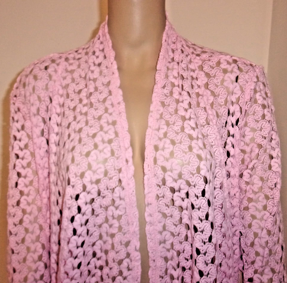 Cárdigan Marca Slinky Rosa Frente Abierto Crochet Encaje Manga 3/4 Talla Grande Nuevo con Etiquetas Foto 2 de 4