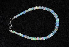 Natural Ethiopian Wello Fire Opal Gemstone Fire Beads 7.5"Bracelet F0604