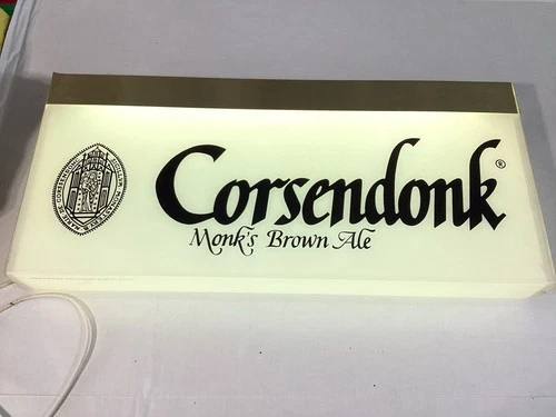 Corsendonk Beer Sign Lighted 2 Sided  Sign Plastic Button Type Old Vintage