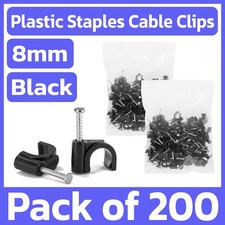 200 Pack Black Round Cable Clips with Nail 8mm Cord Holder Wall Mount Clip Tacks