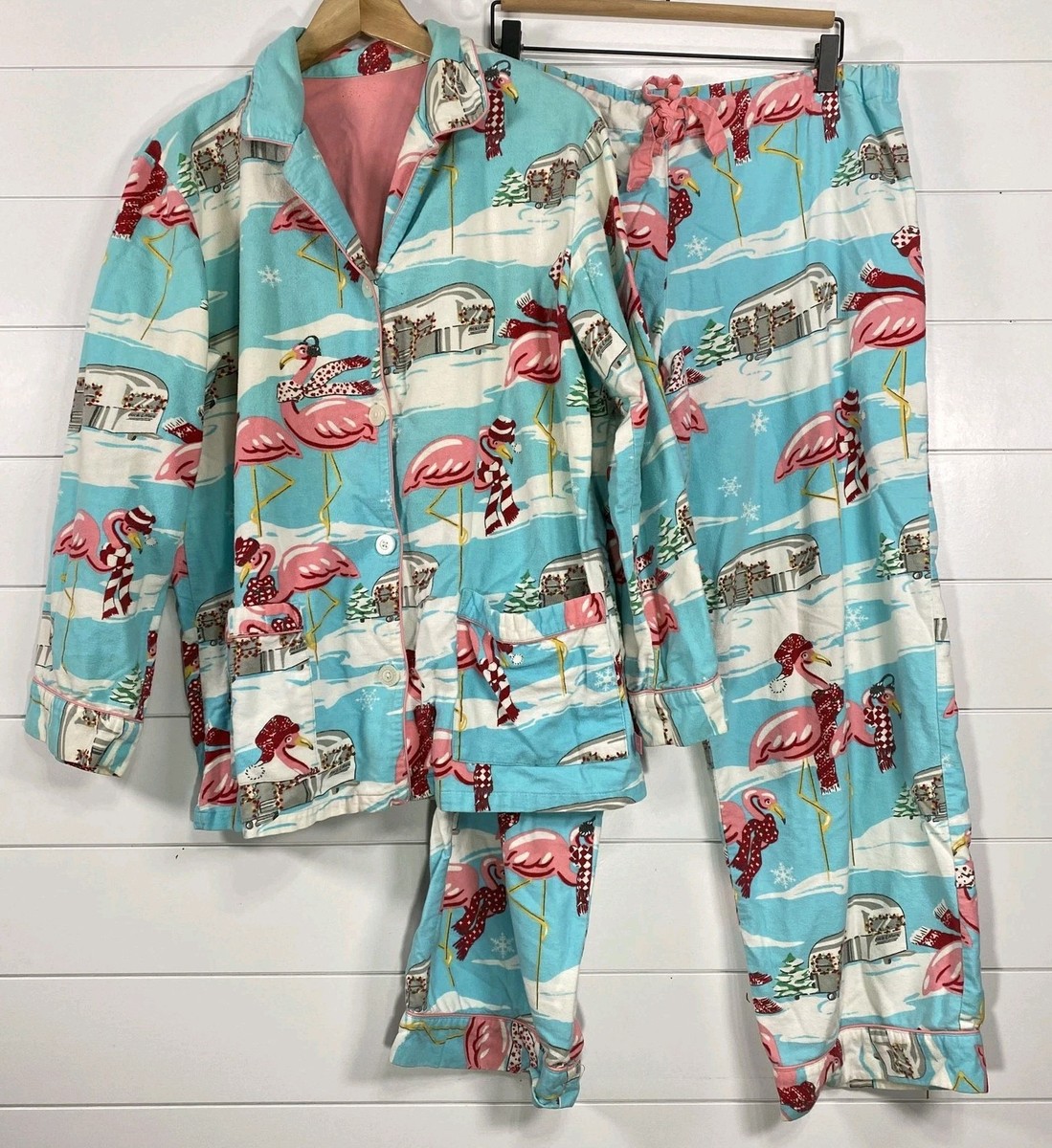 Nick Nora Pajama Set Womens Medium Flamingo Airstream Holiday