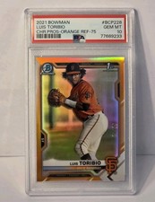 2021 Bowman Luis Toribio 1st Chrome Prospects Orange Refractor /75 PSA 10