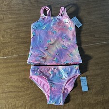 Girls Breaking Waves 2-Piece Tankini Swimsuit Set Size 6/6X Rainbow Butterfly