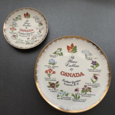 The Flower Emblems Of Canada Collector Plates - Giftcraft Japan - Lot Of 2