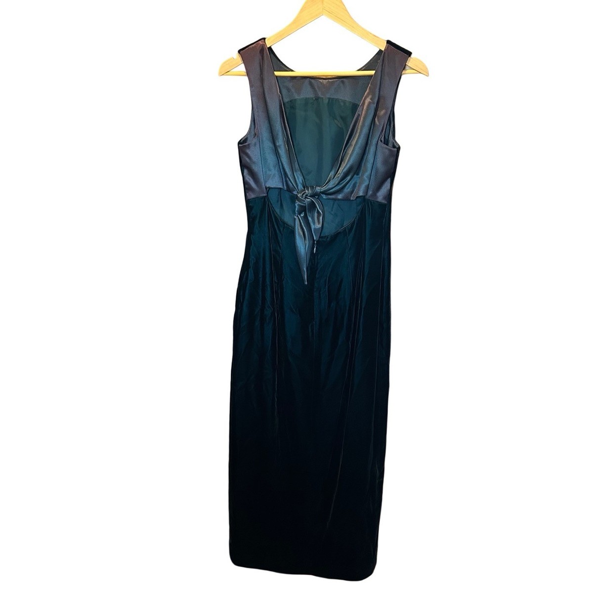 Vintage Donna Ricco Dress Size 6 Velvet Satin Front Slit USA Made Dark Green