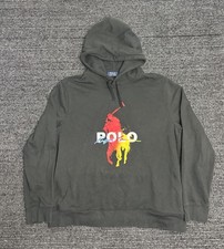 Polo Ralph Lauren Hoodie Men XL Black Fleece Sweatshirt Big Pony Spellout