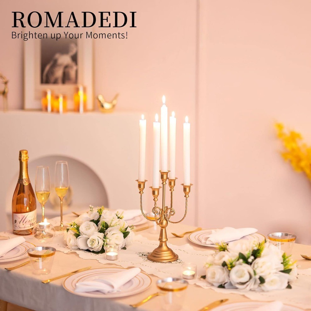 5 Arm Gold Candle Holders 11.8 Inch Wedding Candlestick Set of 6 for Table