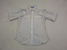 Vintage JC Penney Shirt Mens Large Blue Check Disco Leisure 70s 80s Plain Pocket