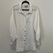 La Fixsun USA Linen Shirt Oversized Button Up Long Sleeve Blouse Plus Sz S Flaw!