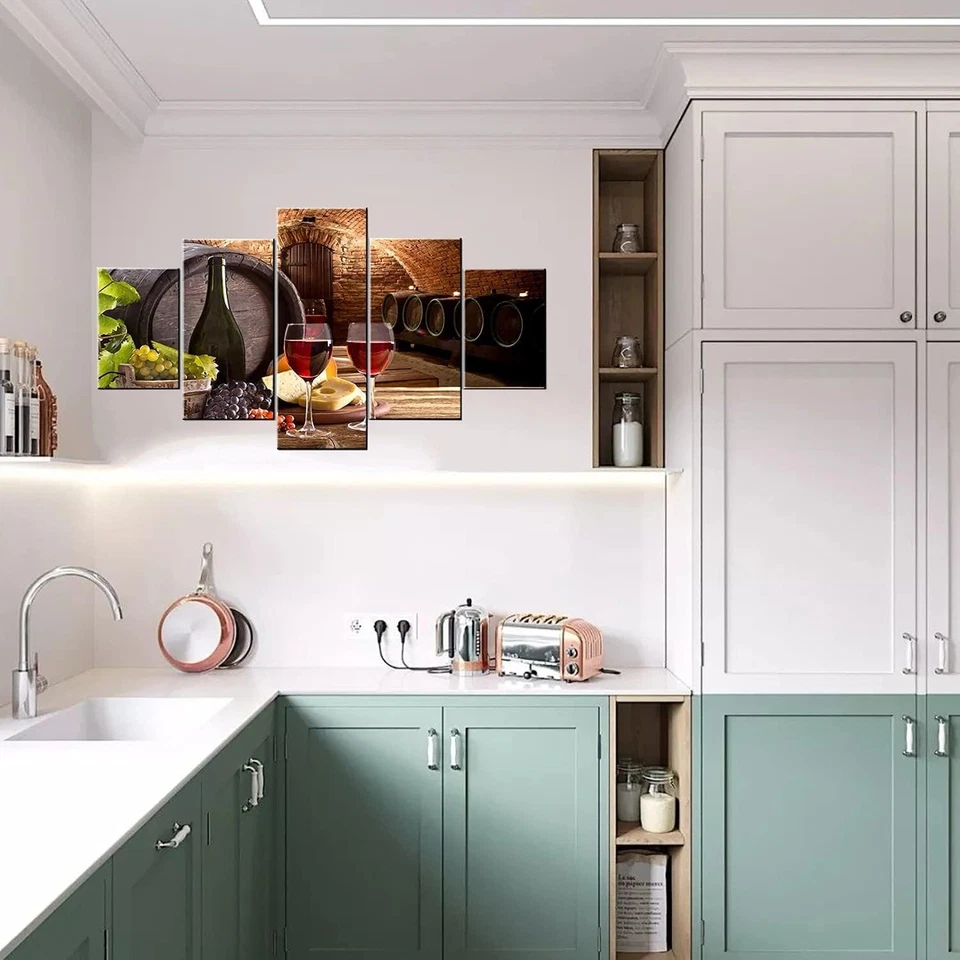 Arte de pared de vino decoración para cocina comedor uvas fruta lona botella de vino foto Foto 3 de 4