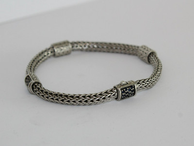 John Hardy Sterling Silver Black Sapphire 4 Station Bracelet 7.5'' [026WEA]