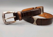 Vintage 90s Fossil Brown Leather Concho Belt S Western Cowgirl Boho Silver
