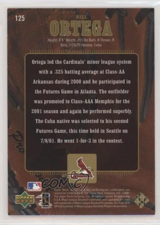 2001 Upper Deck Gold Glove Golden Debuts Finite /25 Bill Ortega #125 Rookie RC - Image 2 of 2