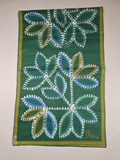 Vera Neumann Signed Scarf Polyester Green Artistic Flower Design 14x43