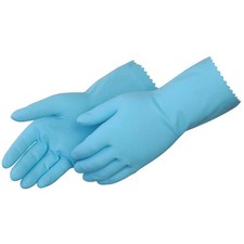 12" Blue Latex Flock Lined Household Cleaning Gloves, 18 Mil -Size Large 1 Dzn 