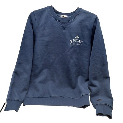 Replay Denim Jeans Blue Crewneck Pullover Sweatshirt Size Small Cotton