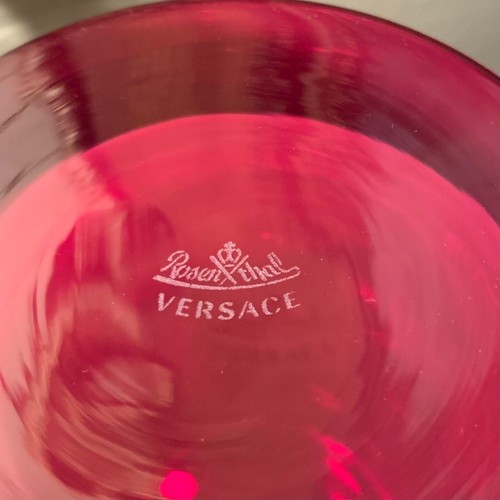 Rosenthal Versace Crystal 12" Red Medusa Deep Etch Floral Bouquet Vase Excellent - Picture 9 of 12