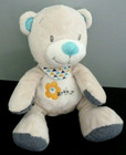 *. DOUDOU PELUCHE ARTHUR ET LOLA BEBISOL OURS BLANC ECRU BLEU JAUNE FOULARD TTBE