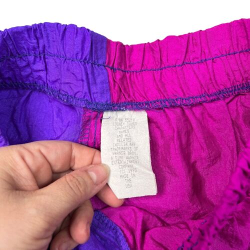 Vintage 90s High Waisted Nylon Windbreaker Shorts Two Tone Purple Youth L Large - Picture 4 of 5