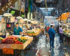 Market floor with traders in action oil painting 8x10 Print