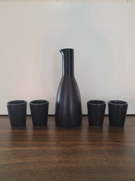 WORLD MARKET Juego de Vino Arroz Sake Japonés Cerámica Negro Mate-Jarra y 4 Tazas