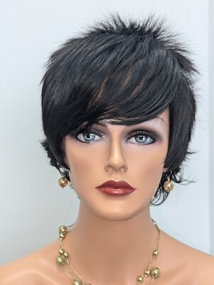 Synthetic Short Razor Spike Flipped Bangs  Wig Off Black 1B