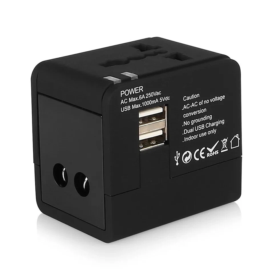 Travel Adapter Worldwide Multi Plug charger UK EU AU US 2USB Ports Universal New - Image 4 of 4
