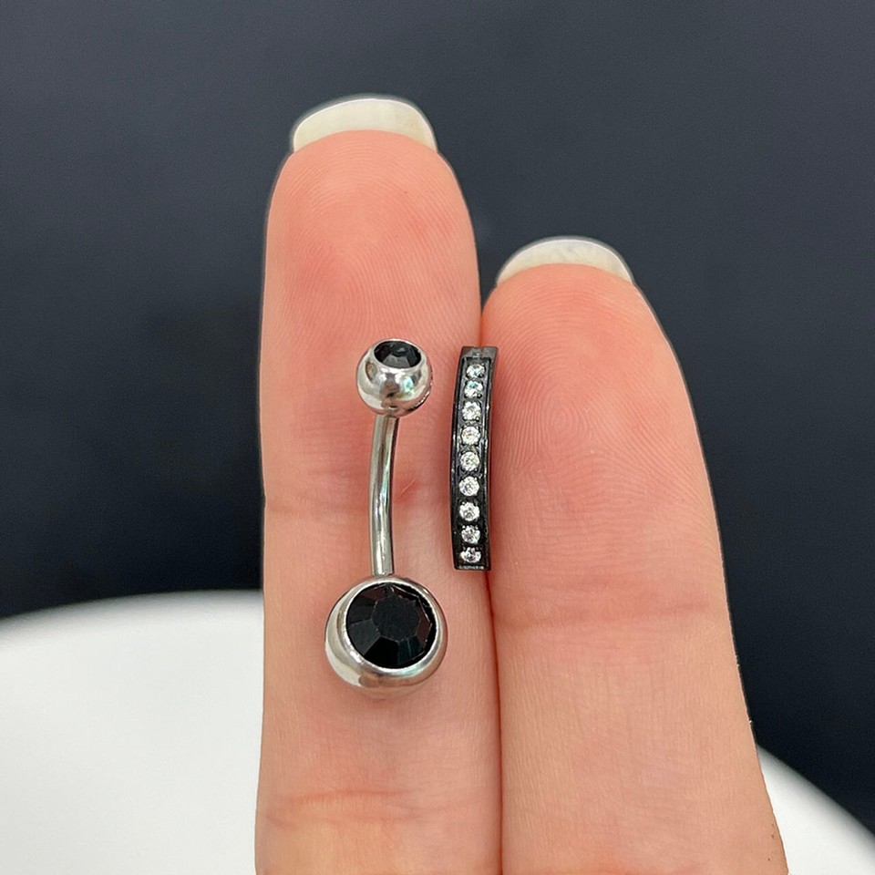 G23 Titanium 14G Double Row CZ Clicker Belly Button Ring Navel Piercing Jewelry