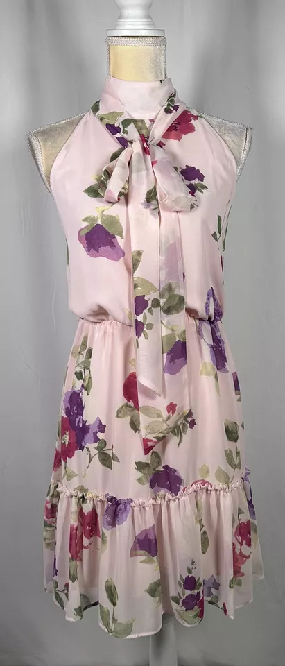 Ralph Lauren Black Label Dress Flare A- Line 6 Blouson Sleeveless Chiffon Pink - Image 2 of 4