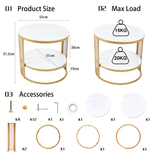 Coffee Table Marble Side Tables Bedside Tables Storage MDF End Table Furniture - Picture 40 of 230