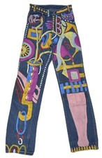 Girls 16 Billy the Kid Texan Painted Denim Vtg Blue Jeans Groovy Punk Distressed