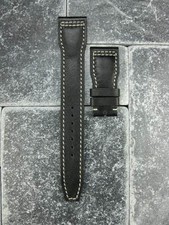 New 22mm Black CALF Leather Strap Deployment Watch Band IWC BIG PILOT 22 White
