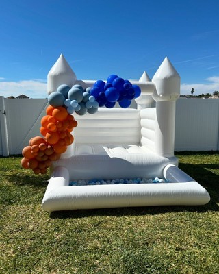 CA mini 8x10x8ft white bounce house with ball pit for kids/birthday/soft play